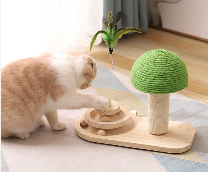 Rascador Interactivo de Madera para Gatos – Diseño natural, juego activo y bienestar 🐾🌿✨