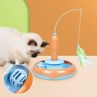 Juguete Giratorio Interactivo con Pluma para Gatos – Diversión y ejercicio en cada giro 🐾🧡🪶